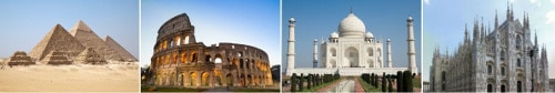 Le Piramidi di Giza, il Colosseo, il Taj Mahal, il Duomo di Milano